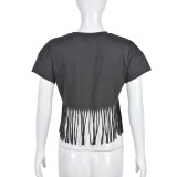 Women's Crop Fringed Short Sleeve T-shirt