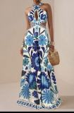 Summer Women's Printed Halter Neck Bohemian Long Dress