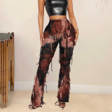 Summer Women's Fashion Street Style Ripped Fringe Casual Long Pants