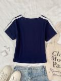 Summer Sport Printed Color-Block Lace Patchwork V-neck T-shirt