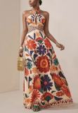 Summer Women's Printed Halter Neck Bohemian Long Dress