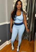 Spring Women's Low Back Top and High-Waist Color-Block Tight-Fitting Sport Pants Set Spring Women's Low Back Top and High-Waist Color-Block Tight-Fitting Sport Pants Set