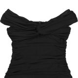 Women's Fashion Solid Color Mesh Off Shoulder Bodycon Long Dress