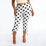 Women Spring & Summer Polka Dot Lace-Up Capri Pants