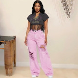 Women's Crop Fringed Short Sleeve T-shirt