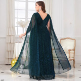Plus Size Women's Dark Green V-neck Chic Prom Dress