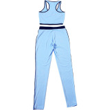 Spring Women's Low Back Top and High-Waist Color-Block Tight-Fitting Sport Pants Set