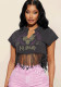 Women's Crop Fringed Short Sleeve T-shirt