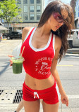 Spring Women's Casual Color-Block Halter Neck Top and High-Waist Butt Lift Shorts Set