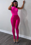 Autumn/Winter Women's Solid Color Casual Sleeveless Bodysuit and Pants Set