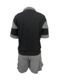 Summer Women's Casual Turn-down Collar Striped Polo Shirt and Sport Shorts Set