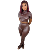 Spring Women's Tight-Fitting PU Leather Pants Set with Open Waist