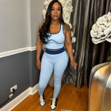 Spring Women's Low Back Top and High-Waist Color-Block Tight-Fitting Sport Pants Set