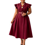Women Summer Turndown Collar Maxi Dress