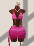 Women Gradient Mesh Beach Short Skirt Sexy Three-Piece Set
