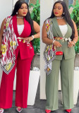 Summer Sleeveless Blazer Jacket and Long Pants Three-Piece Set