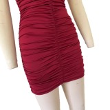 Women V Neck Halter Neck Backless Sexy Ruched Dress