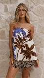 Women Summer Print Casual Beach Holidays Bandeau Top and Shorts Two-Piece Set