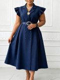 Women Summer Turndown Collar Maxi Dress