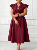 Women Summer Turndown Collar Maxi Dress