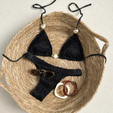 Women Special Beaded Sexy Lace-Up Swimwear Bikini Two-Piece Set