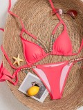Women Bikini Lace-Up Rhinestone Sexy Beach Holidays Swimwear