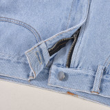Autumn Women's Open Waist Slit Long Sleeve Denim Jacket