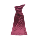 Summer Women's Satin Slash Shoulder Party Mini Dress