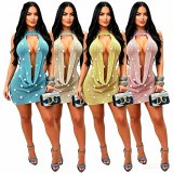 Women Sexy Backless Knitting Sequin Beach Dress