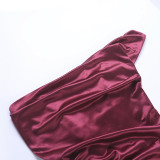Summer Women's Satin Slash Shoulder Party Mini Dress