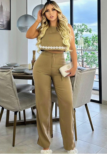 Women Casual Embroidered Tank Top and Long Pants Two-Piece Set