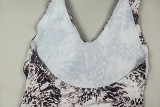 Women Print Gray White V Neck Bodycon Dress