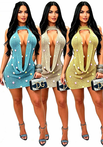 Women Sexy Backless Knitting Sequin Beach Dress