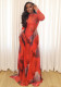 Women Spring Autumn Print Round Neck Long Sleeve Dress