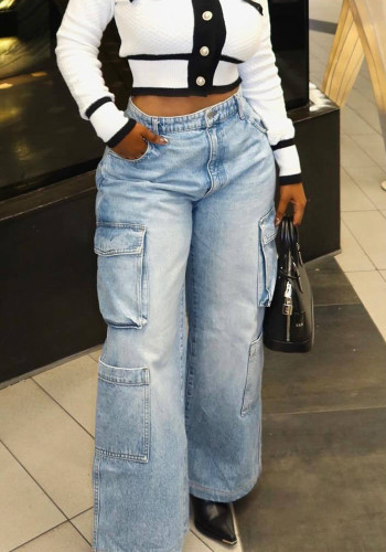 Women Multi-Pocket Denim Long Pants