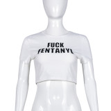 Women's Crop Letter Print Short Sleeve T-shirt