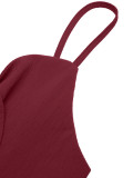 Spring/Summer Solid Color Bow Strap Jumpsuit  V-neck Romper