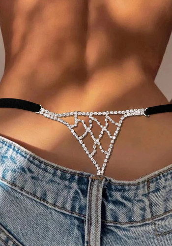 Women Mesh Rhinestone Underwear Sexy Body Chain