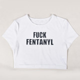 Women's Crop Letter Print Short Sleeve T-shirt