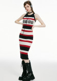Women Sexy Colorful Striped Letter Print Camisole Dress
