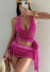 Women Gradient Color Halter Neck Knitting Hollow Out Lace-Up Bikini Swimwear Two-Piece Set