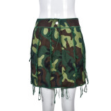 Spring/Summer Fashion Fringed Camouflage Mini Skirt
