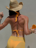 Women Sunflower Color Bikini Floral Beach Holidays Swimwear Three-Piece Set