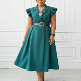 Women Summer Turndown Collar Maxi Dress