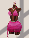 Women Gradient Mesh Beach Short Skirt Sexy Three-Piece Set