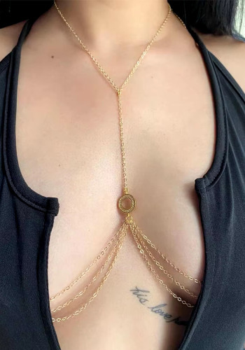 Women Rhinestone Round Sexy Chest Chain Bikini Rhinestone Body Chain
