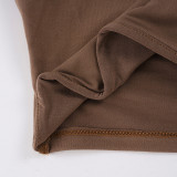 Women Brown Backless Cowl Neck Beaded Halter Neck Top and Bodycon Shorts Two-Piece Set