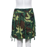 Spring/Summer Fashion Fringed Camouflage Mini Skirt