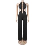 Women's Fashion Tie Low Back Solid Color Bodycon Jumpsuit