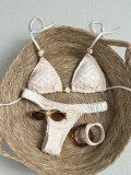 Women Special Beaded Sexy Lace-Up Swimwear Bikini Two-Piece Set